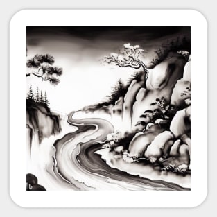 an oriental landscape painting Sticker